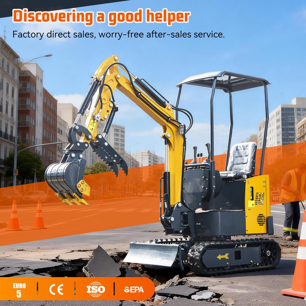 Excavator Crawler Mini Excavator 3300lbs Equipped with 13.5hp Gasoline Reputable Brand Engine and Side-Swing, Standard Hydraulic Thumb Clamp,Quick Change,Ripper, for Various Occasions